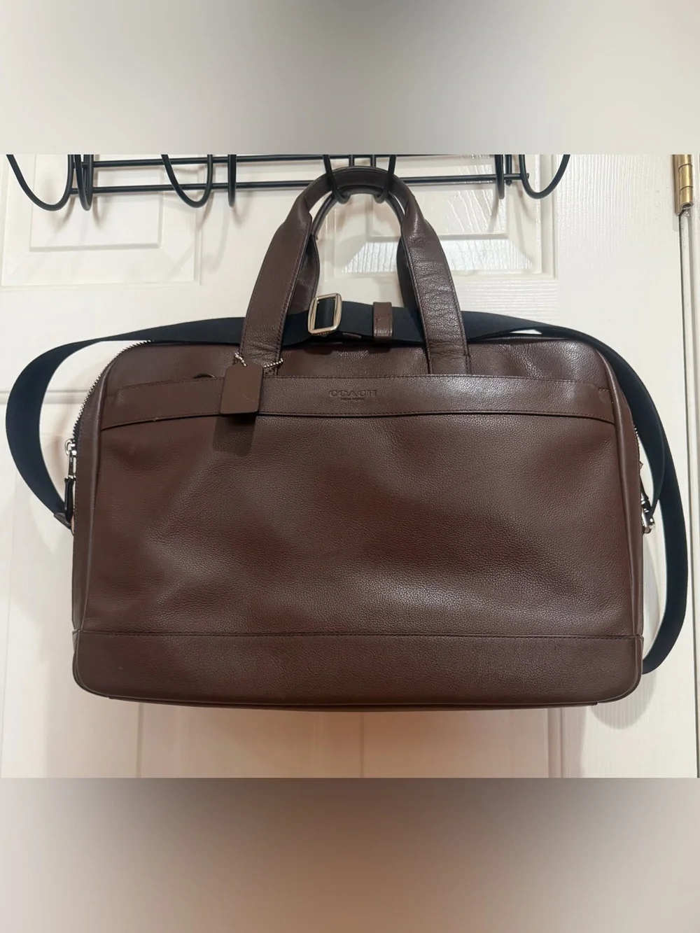 Coach Briefcase in dark chocolate pebble leather